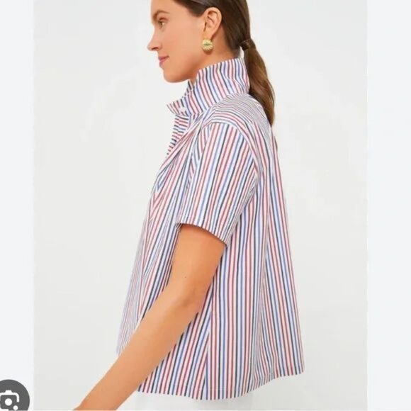 Tuckernuck Cute Cotton Striped Popover Short Sleeve Button Down Shirt Top SZ XS - Picture 4 of 12